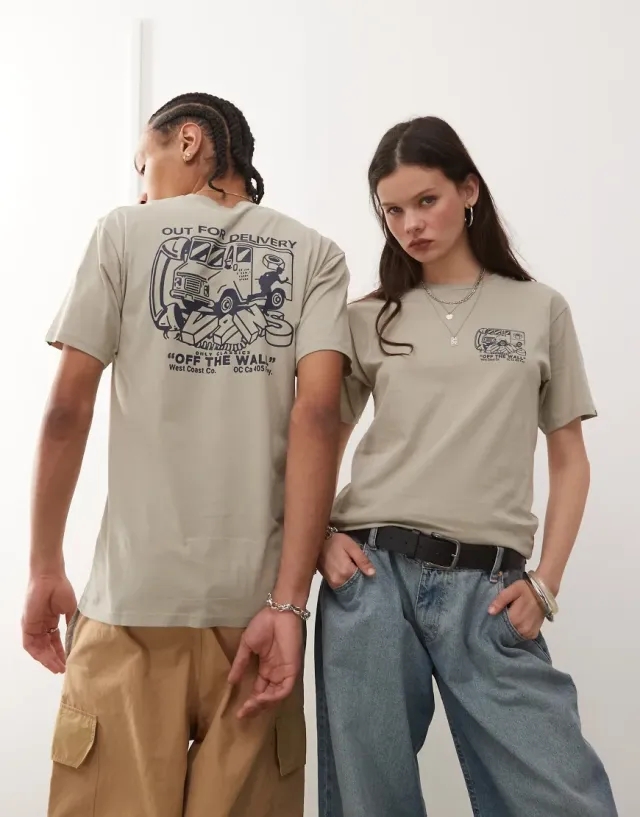 Vans Next Stop Graphic Back Print T-Shirt In Grey