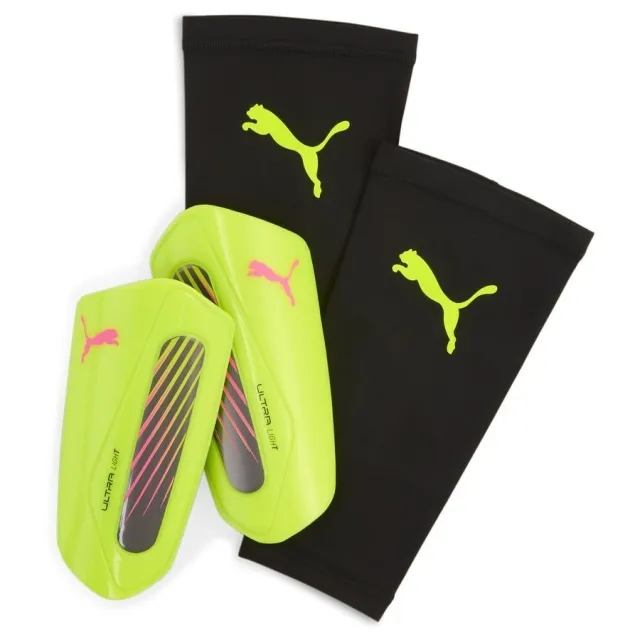 PUMA Ultra Light Football Strap Shinguards, Yellow Alert/Aged Silver