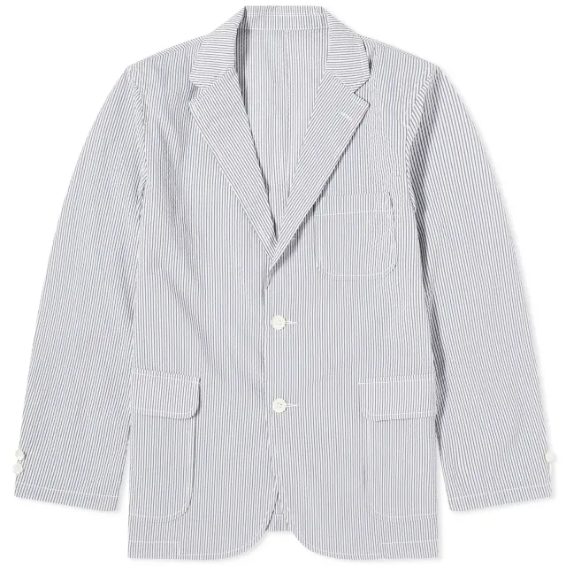 Beams Plus Men's 3 Button COOLMAX® Seersucker Blazer Blue Stripe