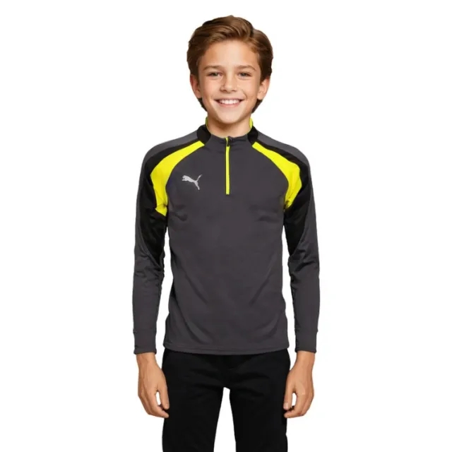 PUMA Individualliga Quarter-Zip Top Shirt Youth, Galactic Grey/Yellow Alert, size 11-12 Youth