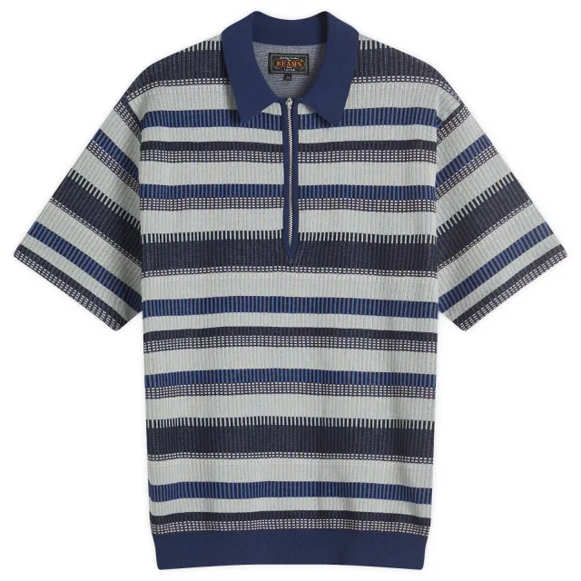 Beams Plus Men's Half Zip Knit Polo Navy