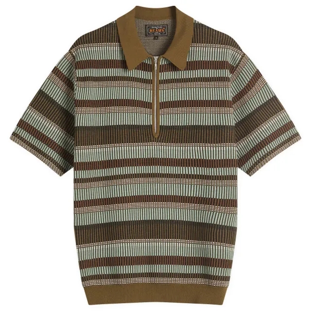 Beams Plus Men's Half Zip Knit Polo Olive