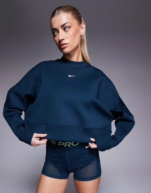 Nike Training Prima Dri-Fit Cropped Mesh Sweatshirt In Navy