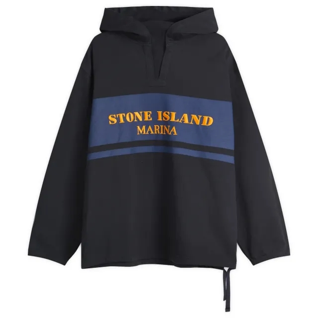 Stone Island Men's Marina Stripe Logo Hoodie Navy Blue