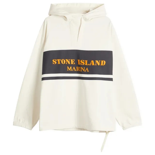 Stone Island Men's Marina Stripe Logo Hoodie Ivory