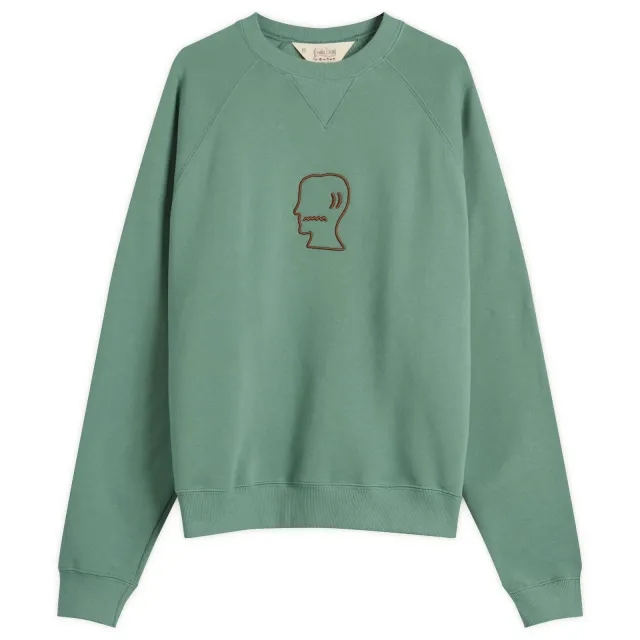 Brain Dead Men's Logo Head Raglan Crew Sweatshirt Avocado