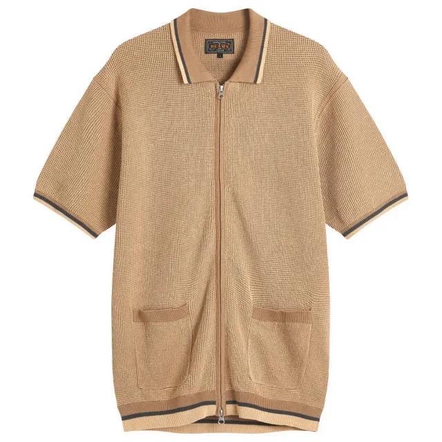 Beams Plus Men's Zip Knit Polo Beige