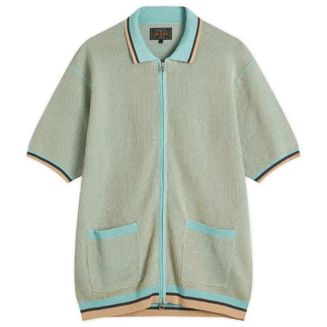 Beams Plus Men's Zip Knit Polo Sax