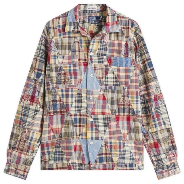 Polo Ralph Lauren Men's Multi Madras Patchwork Shirt 2702 Madras Patchwork Woodbloc