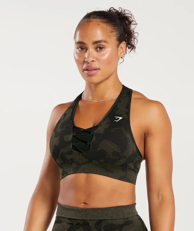  Adapt Camo Seamless Ribbed Sports Bra - Black/Camo Brown