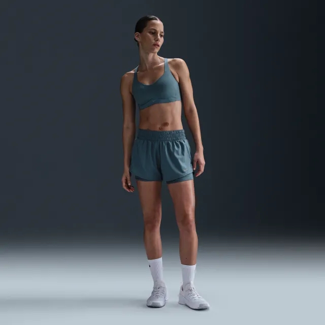 Nike One Women's Dri-FIT Mid-Rise 8cm (approx.) 2-in-1 Shorts - Blue - Recycled Polyester Minimum