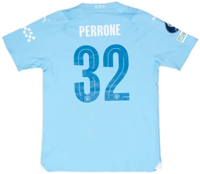2023-24 Manchester City Match Issue Super Cup Home Shirt Perrone #32