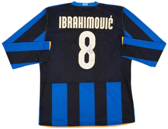 2008-09 Inter Milan Player Issue European Signed Home L/S Shirt Ibrahimovic #8 - 5/10 - (XXL)