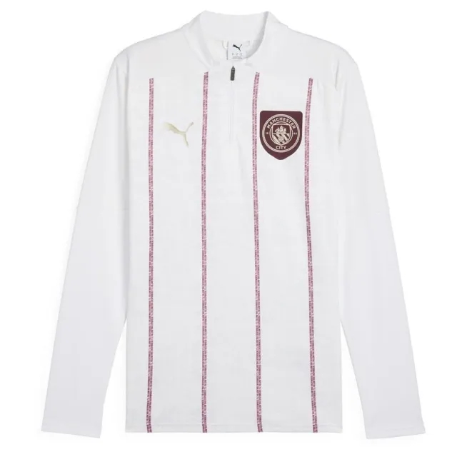 PUMA Manchester City Pre-Match Quarter-Zip Top Shirt Youth, White/Dark Jasper, size 11-12 Youth