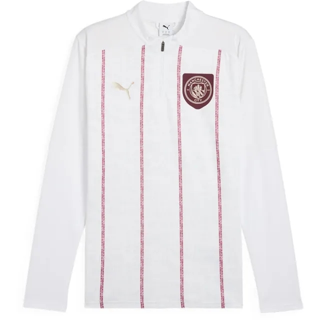 PUMA Manchester City Pre-Match Quarter-Zip Top Shirt Men, White/Dark Jasper, size 3XL