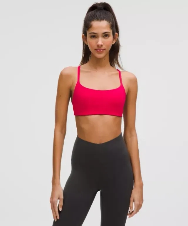 lululemon – Women's Wunder Train Strappy Racer Sports Bra Light Support, A/B Cup – Color Pink – Size 10