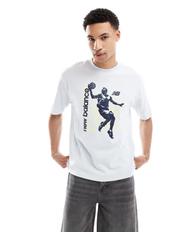 New Balance Men's Hoops Graphic Vintage T-Shirt in Blue Poly Knit
