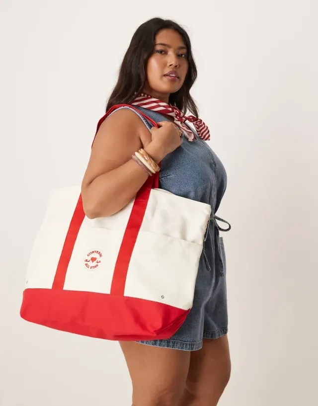 Converse Hearts Tote Bag In White & Red