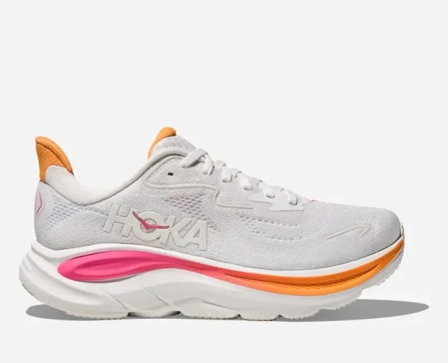 Hoka Women's Clifton 10 Road Running Shoes In White/Electric Rose