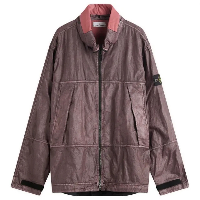 Stone Island Men's Raw Linen Plated-OVD Short Parka Dark Burgundy