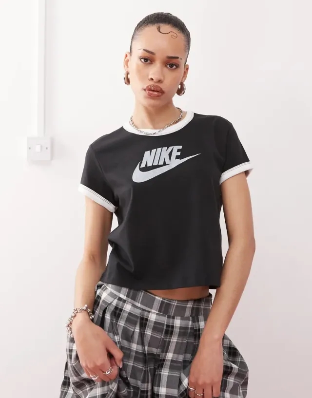 Nike Ringer Vintage Baby T-Shirt In Black And White