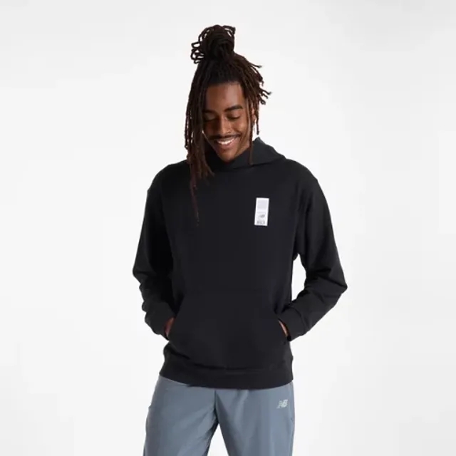 New Balance Men's Athletics French Terry 574 Hoodie in Black Cotton Fleece