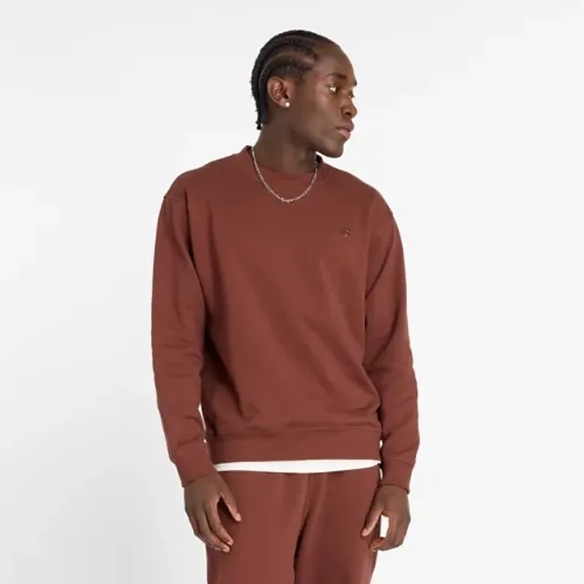 New Balance Men's Athletics French Terry Crew in Brown Cotton