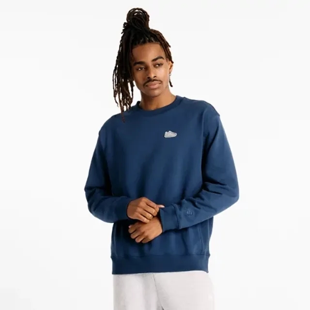 New Balance Men's Athletics 574 Patch Crew in Blue Cotton Fleece