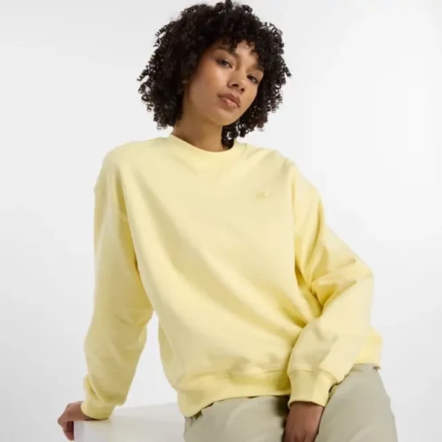 New Balance Women's Athletics French Terry Crew in Yellow Cotton Fleece