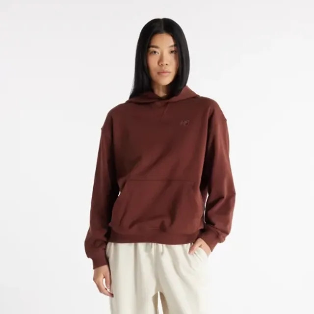 New Balance Women's Athletics French Terry Hoodie in Brown Cotton Fleece
