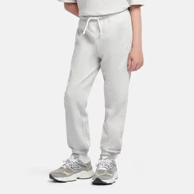 New Balance Boys French Terry Small Logo Jogger in Grey Cotton