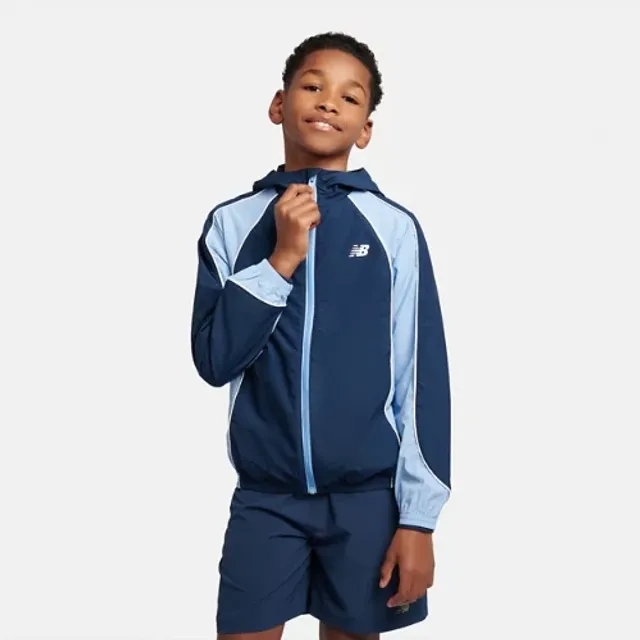 New Balance Boys Varsity Woven Jacket in Blue Nylon