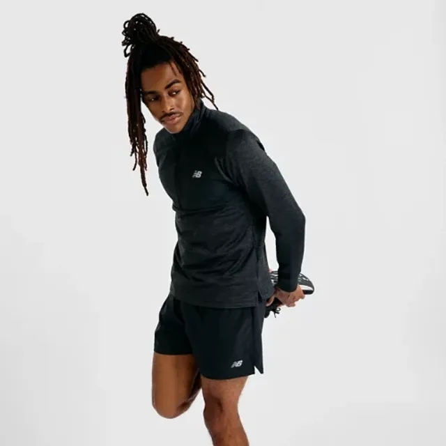 New Balance Men's Athletics Heat Grid 1/2 Zip in Black Poly Knit