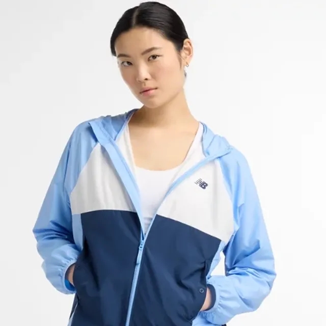 New Balance Women's Athletics Packable Full Zip Jacket in Blue Polyester