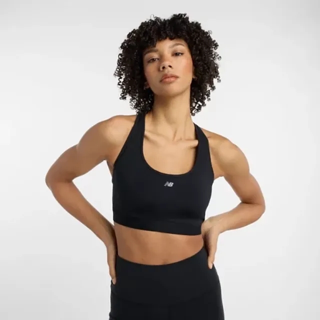 New Balance Women's NB Essential Run Bra in Black Poly Knit
