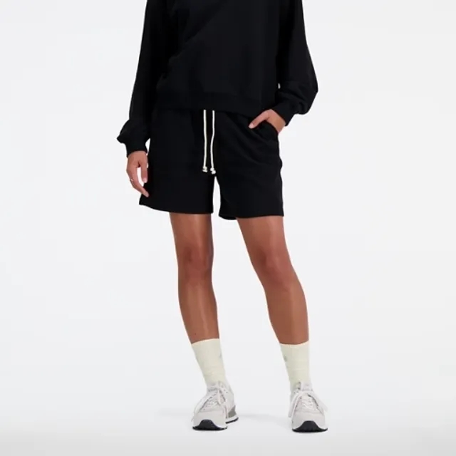 New Balance Women's Athletics French Terry Short in Black Cotton Fleece
