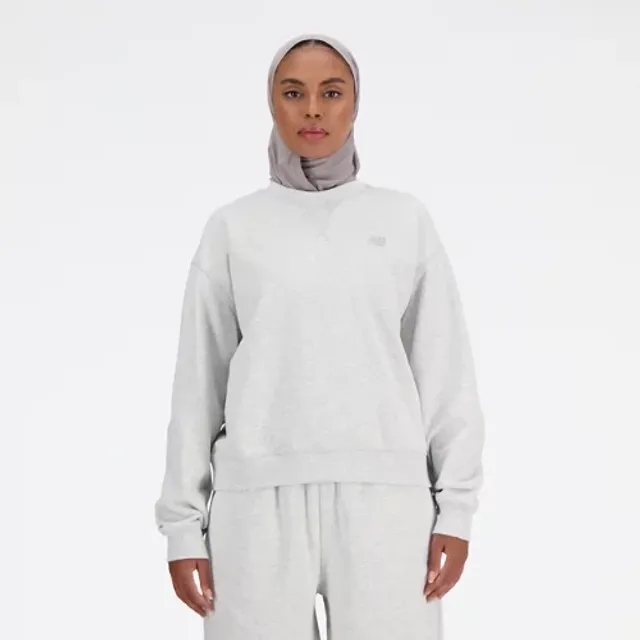 New Balance Women's Athletics French Terry Crew in Grey Cotton Fleece