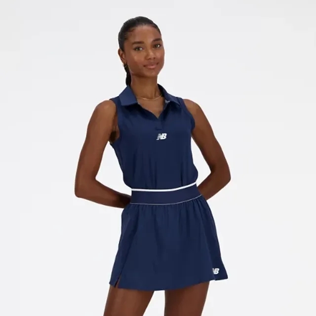 New Balance Women's Collared Tournament Tank in Blue Poly Knit