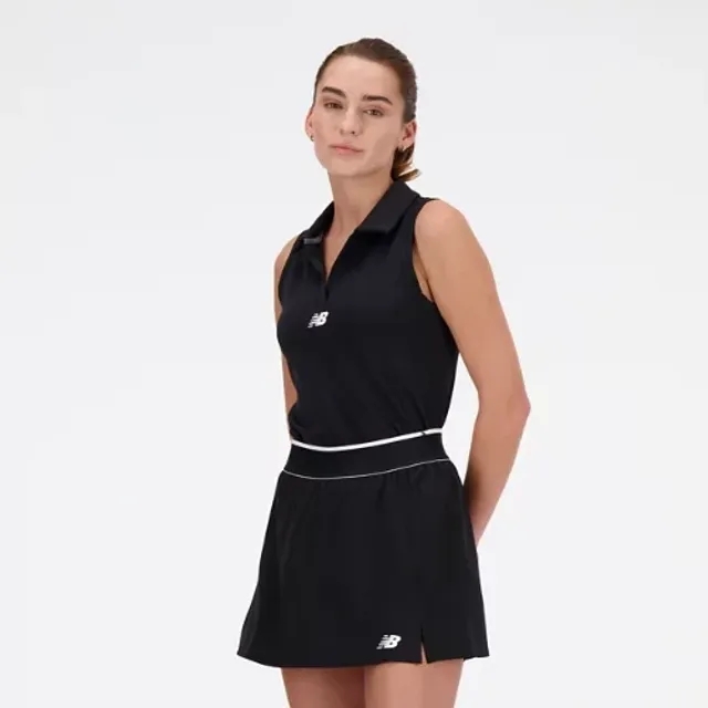 New Balance Women's Collared Tournament Tank in Black Poly Knit