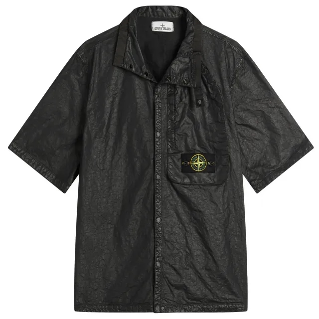Stone Island Men's Organic Nylon Panama-TC Short Sleeve Shirt Black