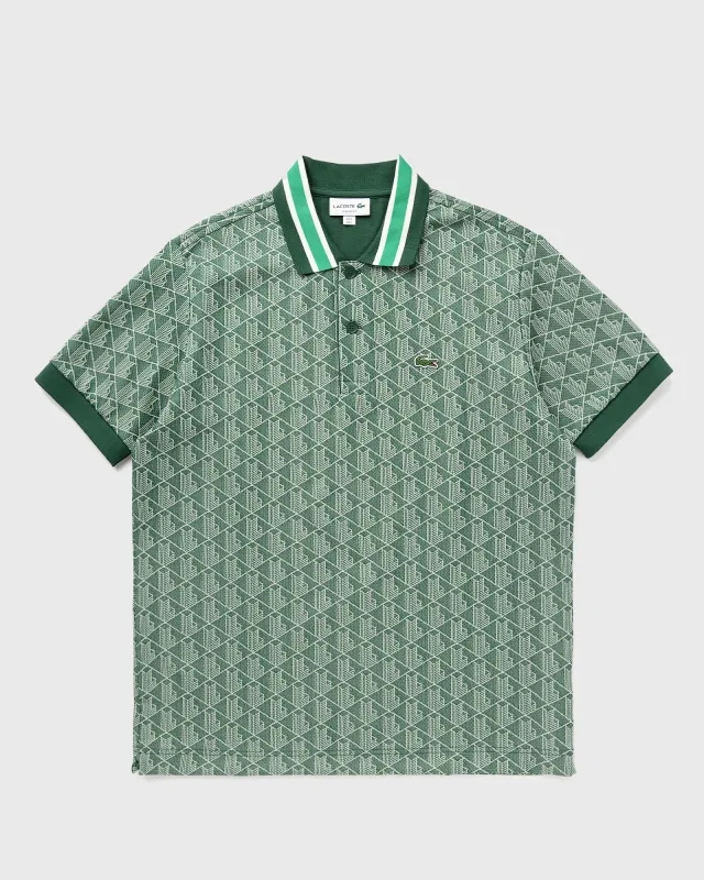 Lacoste Classic Fit Monogram Jacquard Polo Shirt - Green / Beige