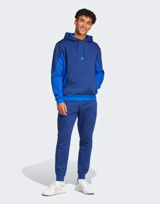 Adidas Performance Sportswear Fleece Colorblock Hooded Tracksuit In Dark Blue