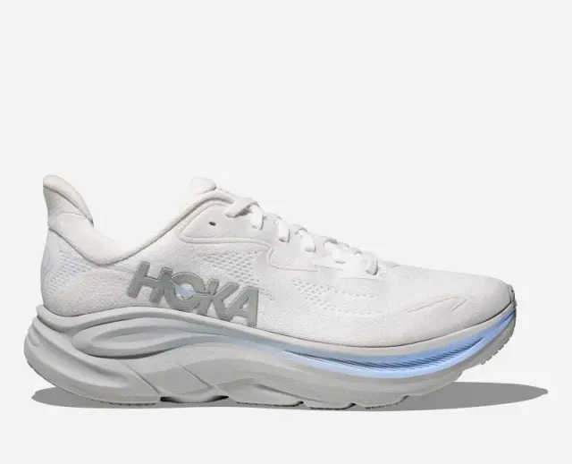 Hoka Men's Clifton 10 Road Running Shoes In White/Glacier Blue