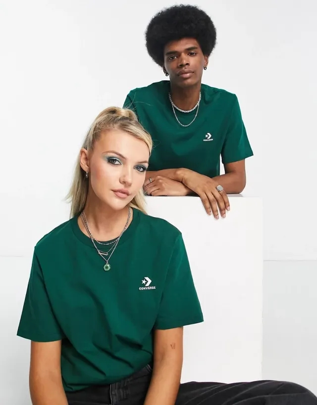 Converse Unisex Star Chevron T-Shirt In Dark Green