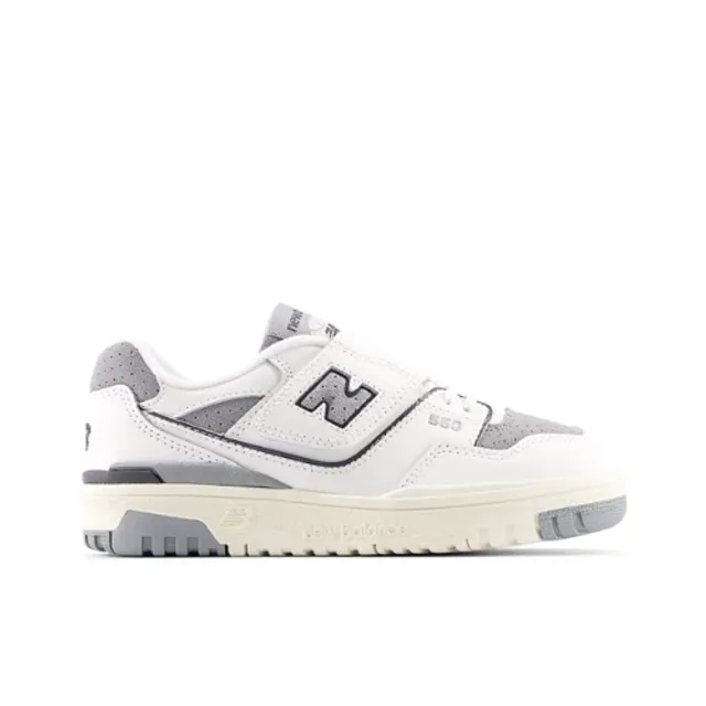 New Balance Kids' 550 HOOK & LOOP in White/Grey Synthetic