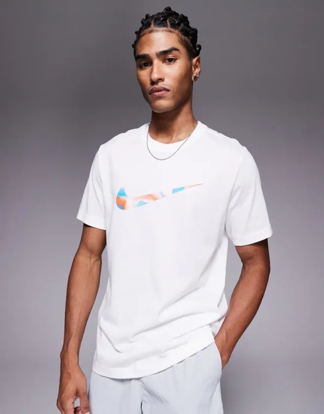 Nike Training Dri-Fit Lava Swoosh Graphic T-Shirt In White
