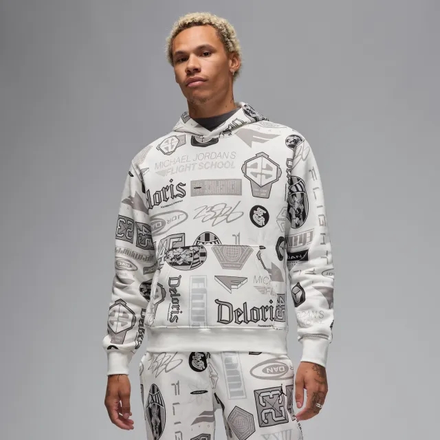Nike Jordan Essentials Men's Printed Fleece Pullover Hoodie - White - Fleece