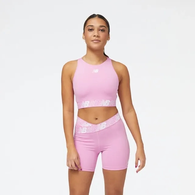 New Balance Women's Relentless Crop Bra in Red Poly Knit