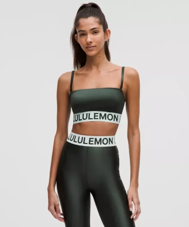 lululemon – Women's Satin Shine Logo Train Sports Bra Light Support, A/B Cup – Color Green – Size L