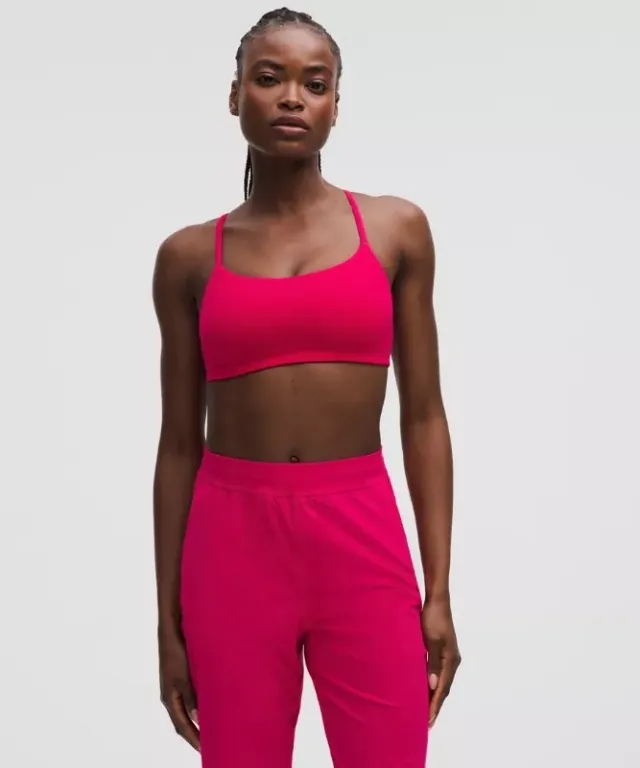 lululemon – Women's Wunder Train Strappy Racer Sports Bra Light Support, C/D Cup – Color Pink – Size 10